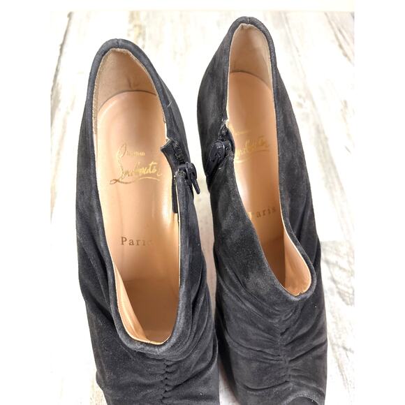 Christian Louboutin Women’s 9 Gray Charcoal Suede Tripoli Booties Heels Shoes - Picture 5 of 9